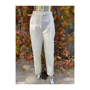 Vintage 90s Ivory Trousers High Waist Pants Pleat Front Minimalist Coastal Sz 18